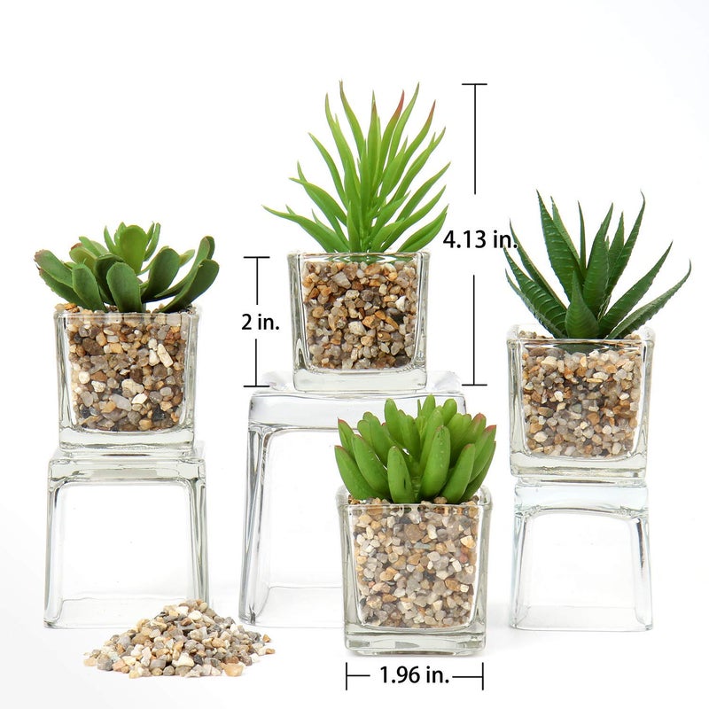 Briful Set of 4 Succulents Plants Artificial in Clear Glass Pots Small Fake Succulents Plants Mini Faux Plants Indoor for Window Sill Office Table Desk Shelf Bathroom Decor - Image 2